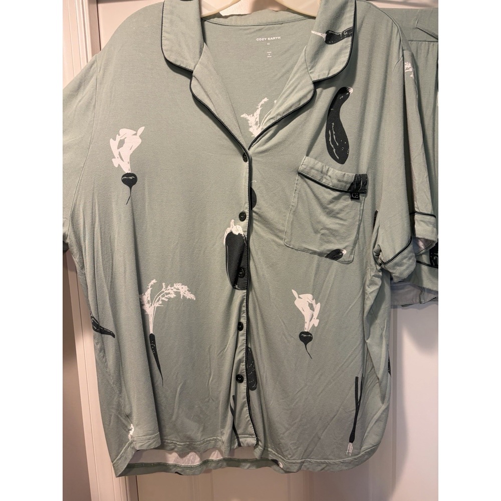 Cozy Earth Women's Bamboo Stretch-Knit Short Sleeve Pajama Set Green  Veggies XL - Picture 4 of 9